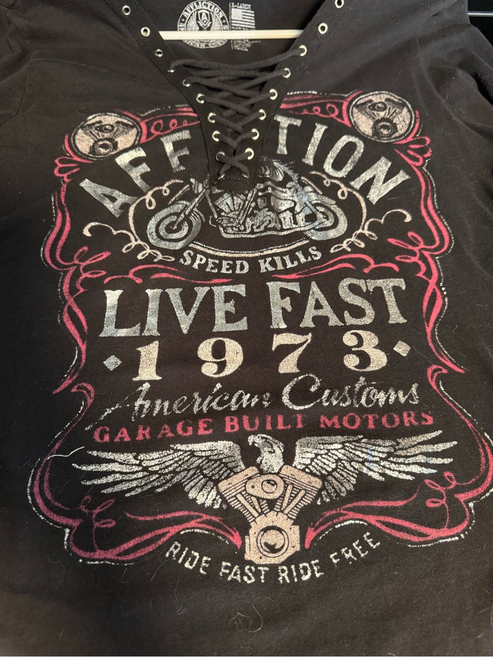 Affliction Live Fast 1973 American Customs Lace Up Top Size XL
